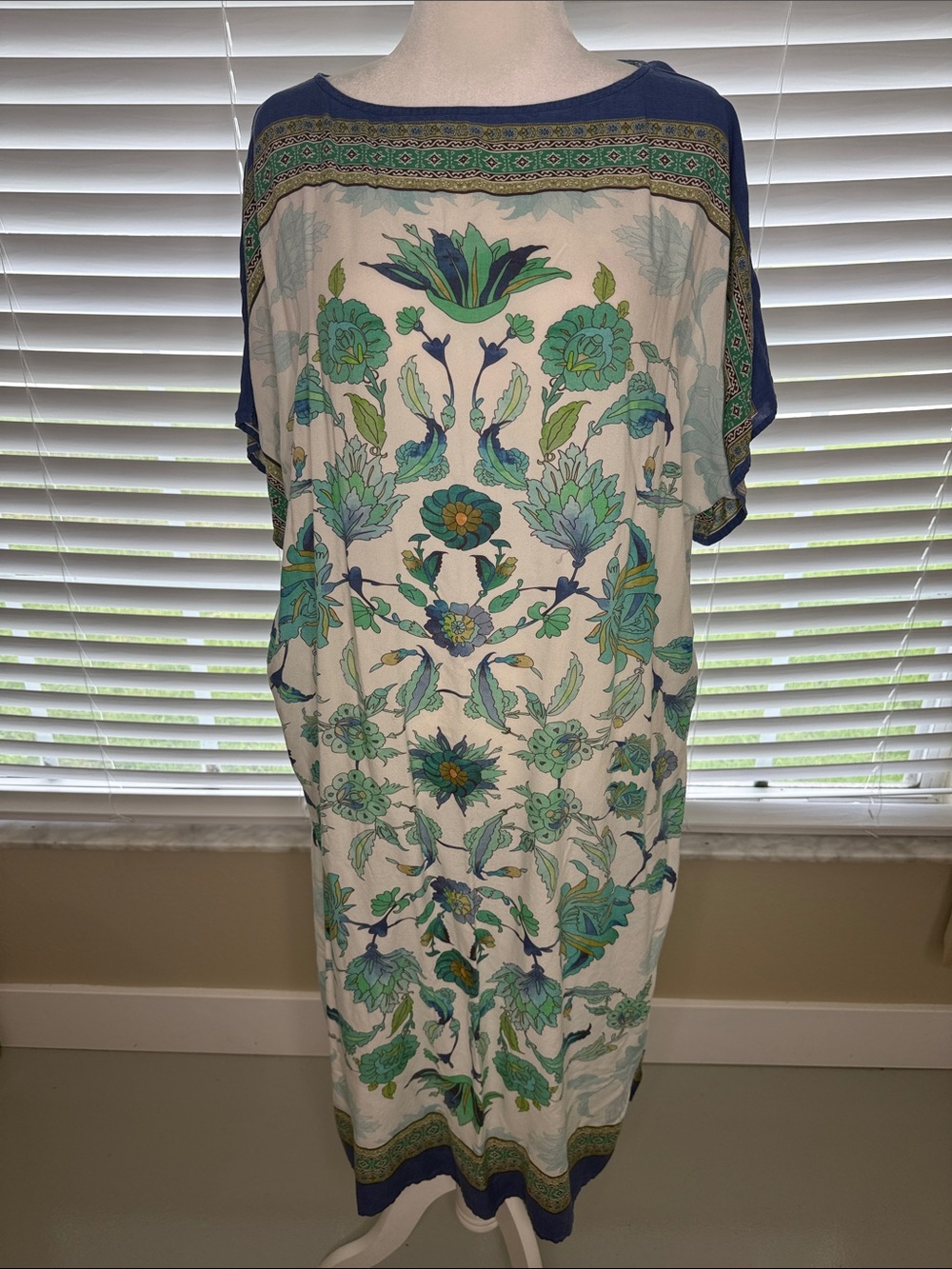 Floral Print Maxi Dress in Cream and Teal